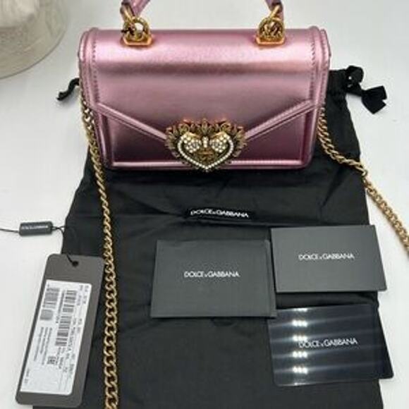 Women's Dolce & Gabanna pink leather top handle bejeweled bag made in Italy - Picture 11 of 16